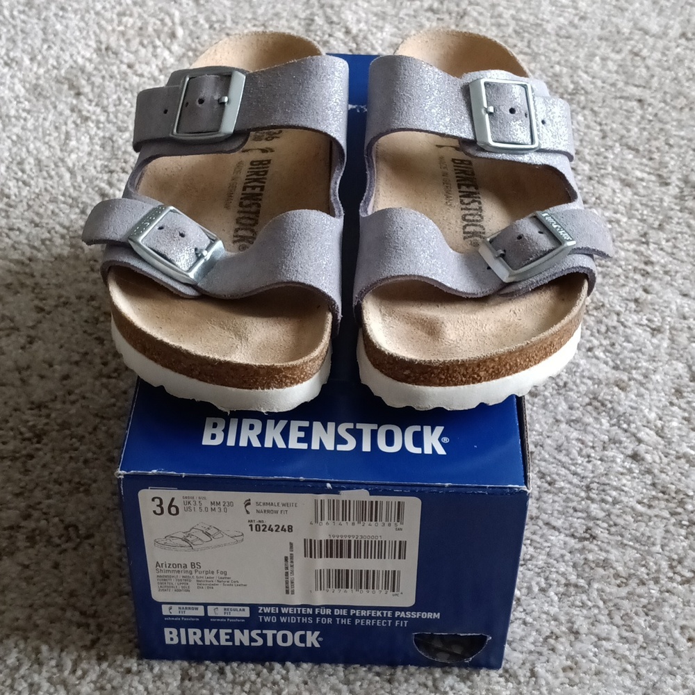 Birkenstock Arizona Shimmering Purple Fog Suede EUC Classic Footbed